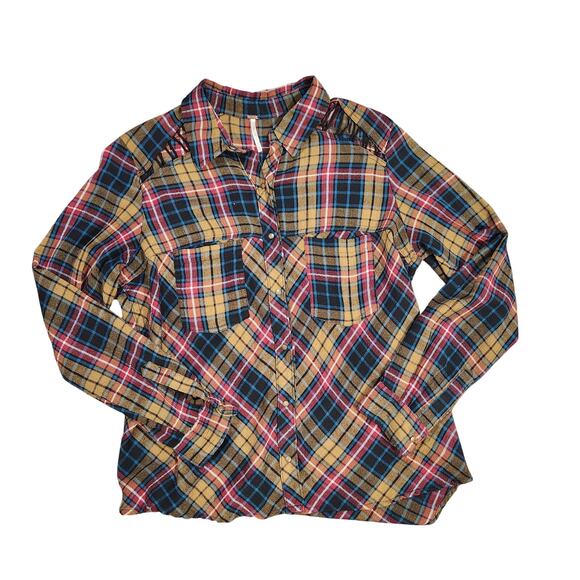 Free People Western Plaid Snap button Long Sleeve Shirt Size Small - Picture 1 of 6